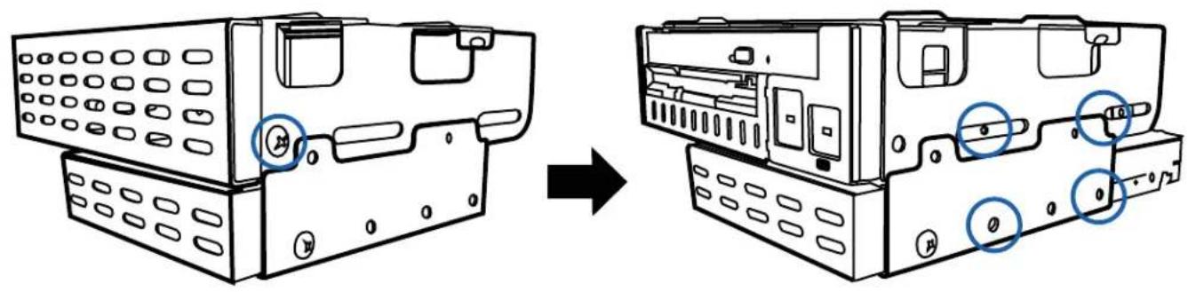 Diagram showing device change from front view to rear view with labeled ports and buttons