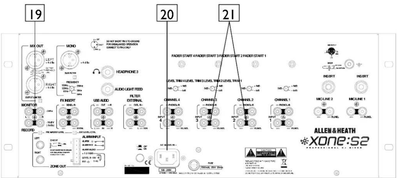 19 MX OUT MONO 2.3F OUT LEFT +4 dBu OUT-UT +10 dBu RIGHT +4 dBu OUTPUT LITER SUB FILTER FREQUENCY 150Hz 125Hz 90Hz 50Hz HEADPHONE 3 AUDIO LIGHT FEED MONITOR FX INSERT USB AUDIO FILTER EXTERNAL L-IN-R RINEL L-IN-R L-IN-R RECORD PRE MAGISTER LEVEL EXT LEVEL CTRL LEFT ALARM INPUT ALARM + - ALARM + - ALARM AUDIO +10 dBu LEVEL 0-10V -1 OUT -5 dB ZONE OUT AC MAIN IN... 100-245V CHANNEL 250V 20mm DO NOT SHORT PRI TO GROUND FOR UNBALANCED OPERATION CONNECT TO PIN 2 ONLY 20 FADER START 4 FADER START 3 FADER START 2 FADER START 1 LEVEL TRIM 4 LEVEL TRIM 3 LEVEL TRIM 2 LEVEL TRIM 1 CHANNEL 4 PHONOL-R INPUT 4 RUNEL CHANNEL 3 PHONOL-R INPUT 3 RUNEL CHANNEL 2 PHONOL-R INPUT 2 RUNEL CHANNEL 1 PHONOL-R INPUT 1 RUNEL INSERT INSERT MERCUT MERCUT RUBUER MERCUT RUBUER MERCUT RUBUER MERCUT RUBUER MERCUT RUBUER MERCUT RUBUER MERCUT RUBUER MERCUT RUBUER MERCUT RUBUER MERCUT RUBUER MERCUT RUBUER MERCUT RUBUER MERCUT RUBUER MERCUTE LINE 2 MERCUTE LINE 1 MERCUTE LINE 2 MERCUTE LINE 1 MERCUTE LINE 2 MERCUTE LINE 1 MERCUTE LINE 2 MERCUTE LINE 1 MERCUTE LINE 2 MERCUTE LINE 1 MERCUTE LINE 2 MERCUTE LINE 1 MERCUTE LINE 2 MERCUTE LINE 1 MERCUTE LINE 2 MERCUTE LINE 1 MERCUTE LINE 2 MERCUTE LINE 1 MERCUTE LINE