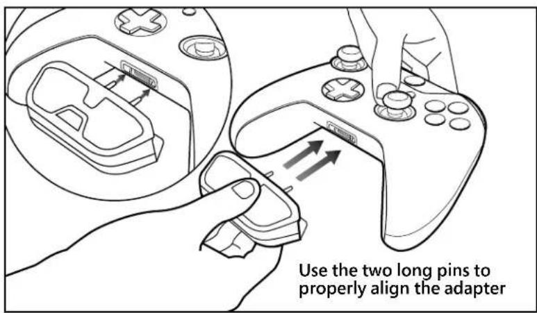 Use the two long pins to properly align the adapter