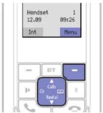 Handset 1 12.09 09:26 Int Menu - BT - Bir Calls Cir Redial R