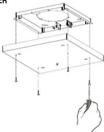 Technical diagram showing a mechanical assembly with labeled components and a hand holding a tool, likely illustrating a repair or installation procedure.