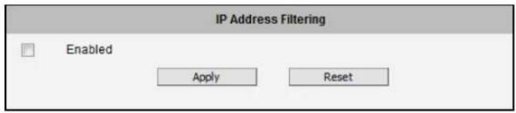 IP Address Filtering Enabled Apply Reset