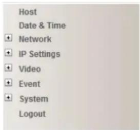 Host Date & Time Network IP Settings Video Event System Logout