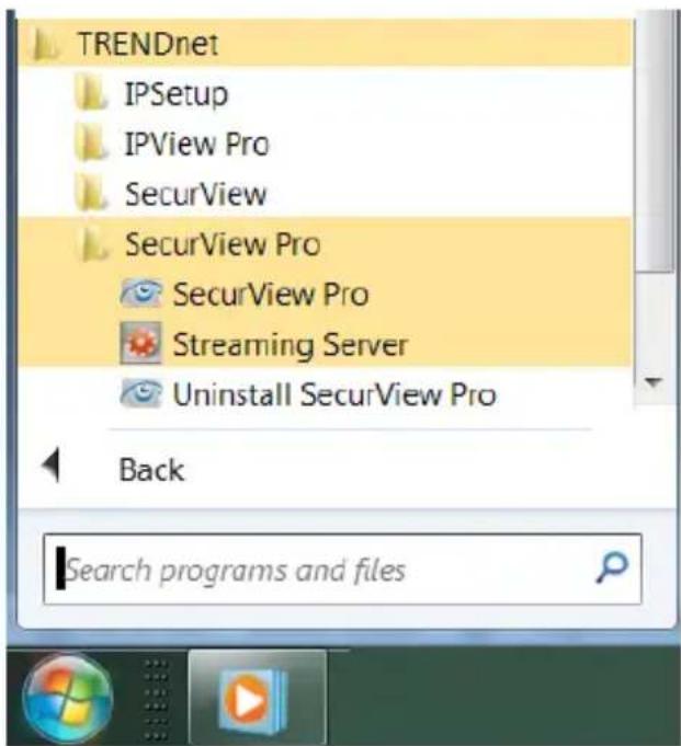 TRENDnet IPSetup IPView Pro SecurView SecurView Pro SecurView Pro Streaming Server Uninstall SecurView Pro Back Search programs and files