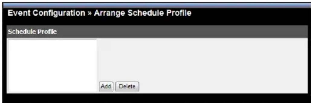 Event Configuration » Arrange Schedule Profile Schedule Profile Add Delete