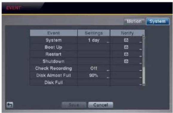 REVO R4D1EB3ECMB-1T - System Event Settings (EVENT → System Tab) - 1