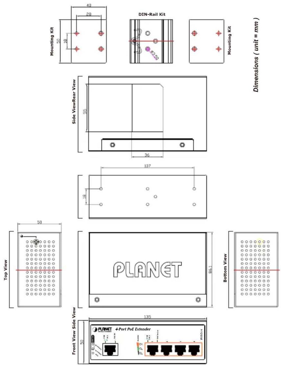 Planet POE-E174 - Physical Dimensions - 1