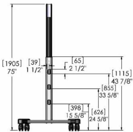 [1905] [39] 75" 1 1/2" [65] 2 1/2" [1115] 43 7/8" [855] 33 5/8" [398] 15 5/8" [626] 24 5/8"
