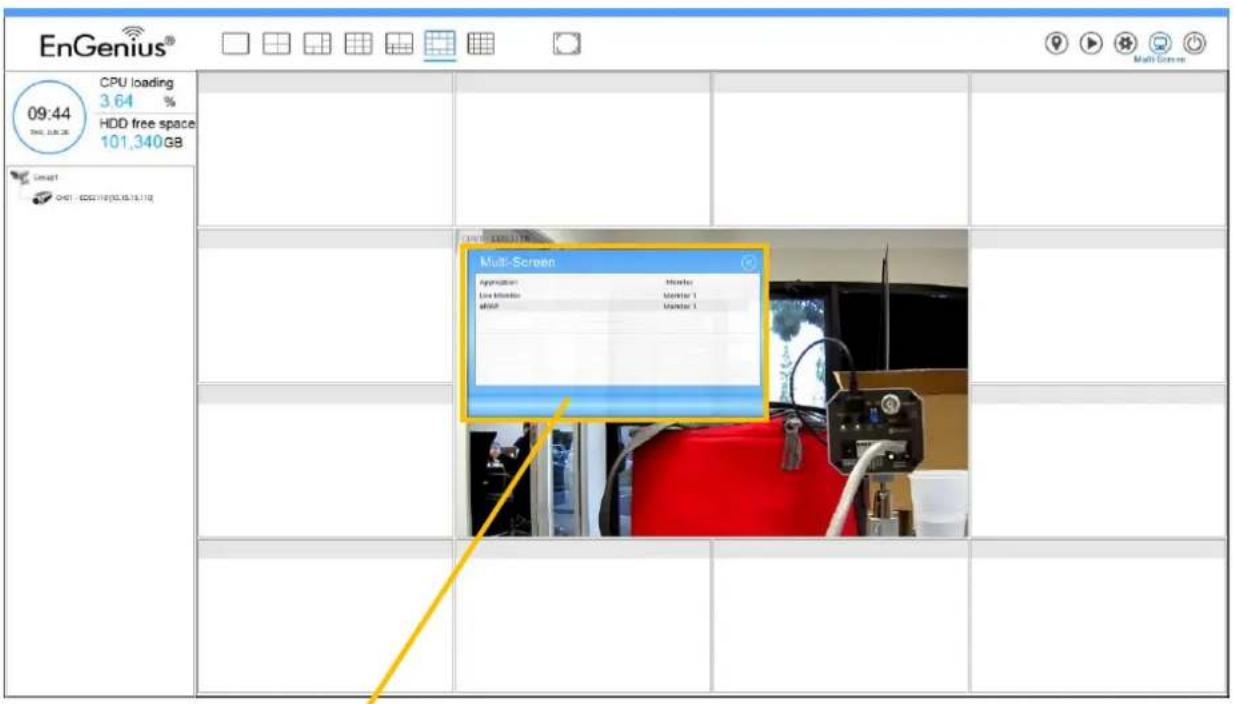 EnGenius® CPU loading 3.64 % HDD free space 101,340 GB 09:44 TNC 128.26 Image1 CHF: GCG110[50.10.13.112] Multi-Screen Implementation Monitor Live Monitor Monitor 1 about Monitor 1 Multi-Screen