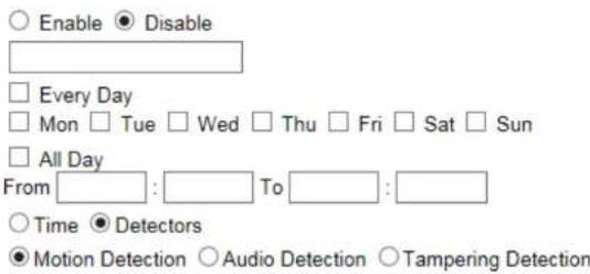 Enable Disable Every Day Mon Tue Wed Thu Fri Sat Sun All Day From : To : Time Detectors Motion Detection Audio Detection Tampering Detection