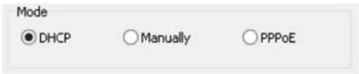 Mode ● DHCP ○ Manually ○ PPPoE