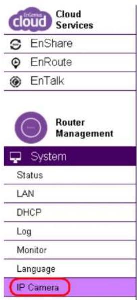 Cloud Services EnShare EnRoute EnTalk Router Management System Status LAN DHCP Log Monitor Language IP Camera