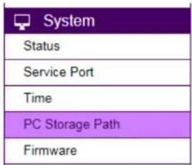 System Status Service Port Time PC Storage Path Firmware