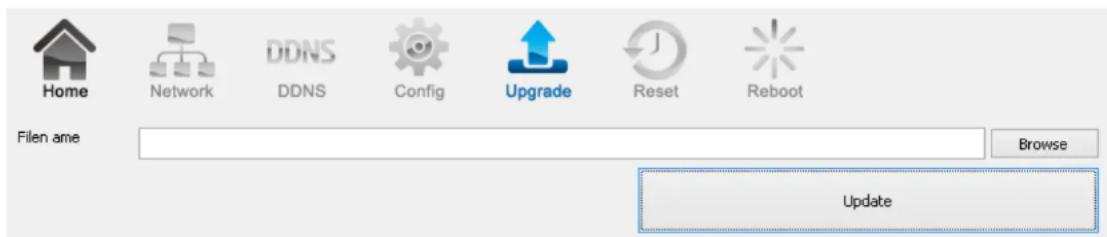 Home Network DDNS Config Upgrade Reset Reboot File name Browse Update