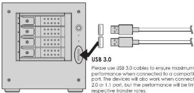 USB 3.0 Please use USB 3.0 cables to ensure maximum performance when connected to a compatible port. The devices will also work when connect 2.0 or 1.1 port, but the performance will be limited respective transfer rates.