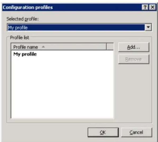 Configuration profiles Selected profile: My profile Profile list Profile name My profile Add... Remove OK Cancel