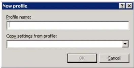 New profile Profile name: Copy settings from profile: OK Cancel