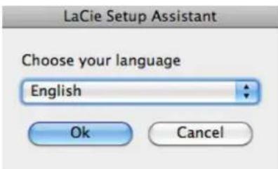 LaCie Setup Assistant Choose your language English Ok Cancel