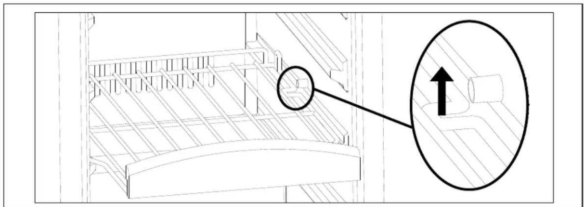 Technical line drawing of a mechanical assembly with an inset magnified detail showing a cylindrical component (no text or symbols)