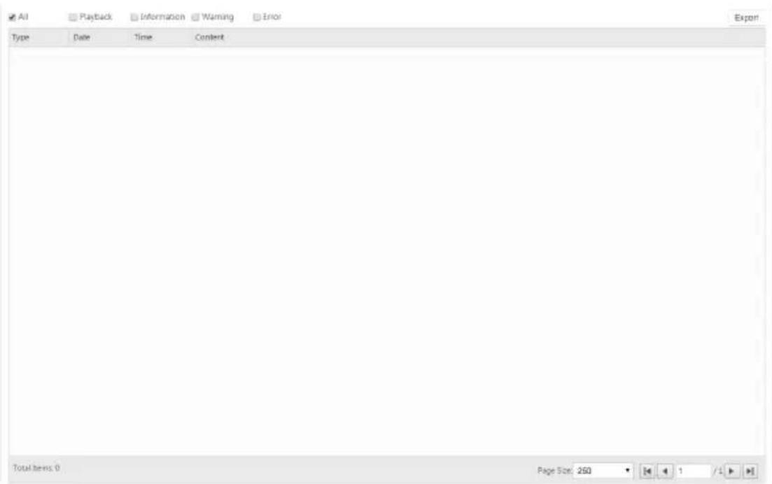All Playback Information Warning Error Type Date Time Content Export Total Items: 0 Page Size: 250 1 /1