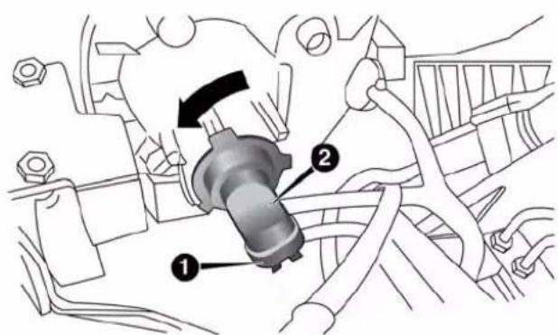 Technical diagram of a mechanical assembly with numbered components and directional arrow indicating rotation or movement.
