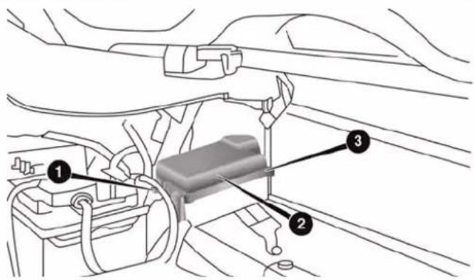 Technical diagram of a vehicle's internal components with numbered labels pointing to different parts.