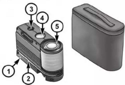 Diagram of a device with numbered components and a separate labeled case, likely illustrating a mechanical or electronic assembly.