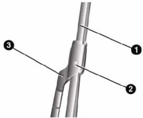 Technical diagram of a mechanical joint or connector with numbered annotations pointing to specific parts.