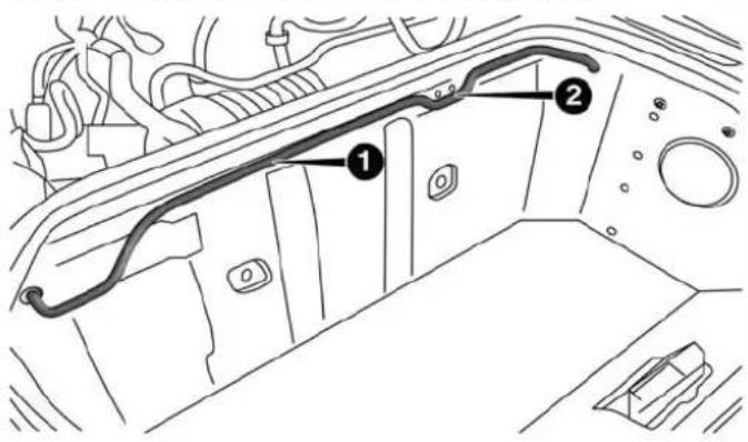 Technical diagram of a car interior with numbered components, likely indicating parts of the engine or dashboard.