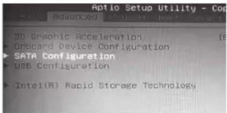 Aptio Setup Utility - Cop Schematic Advanced Design (Design) [1] 3D Graphic Acceleration [E] Onboard Device Configuration SATA Configuration USB Configuration Intel(R) Rapid Storage Technology