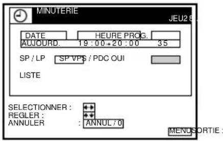MINUTERIE JEU2 6. DATE HEURE PROG. AUJOURD. 19:00-20:00 35 SP / LP SP VPS / PDC OUI LISTE SELECTIONNER : REGLER : ANNULER : ANNUL70 MENUSORTIE :