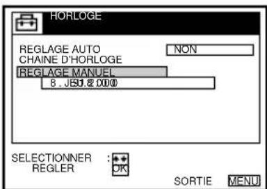 HORLOGE REGLAGE AUTO CHAINE D'HORLOGE NON REGLAGE MANUEL 8 . JISO,20000 SELECTIONNER : REGLER OK SORTIE MENU