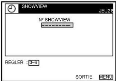 SHOWVIEW JEU28 N° SHOWVIEW REGLER : 0-9 SORTIE MENU