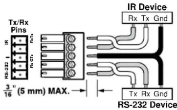 Tx/Rx Pins IR RS-232 I RX CT RX IR Device Rx Tx Gnd 3/16" (5 mm) MAX. TX Rx Gnd RS-232 Device