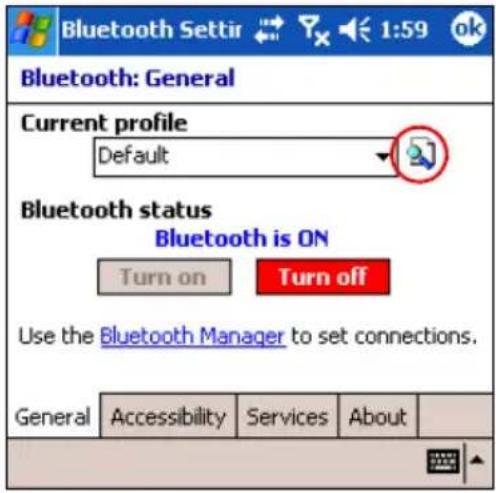 Bluetooth: General Current profile Default Bluetooth status Bluetooth is ON Turn on Turn off Use the Bluetooth Manager to set connections. General Accessibility Services About