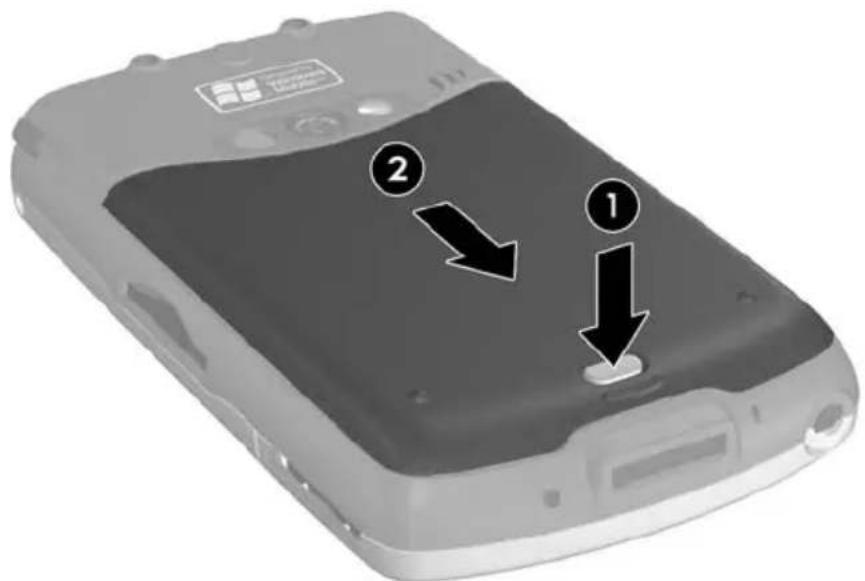 Diagram of a smartphone showing two labeled buttons (1 and 2) with arrows pointing to the bottom panel, likely indicating navigation or action.