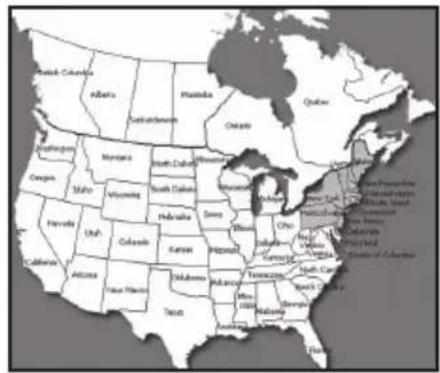Map of the United States with labeled states and counties, including Washington, Oregon, and Texas