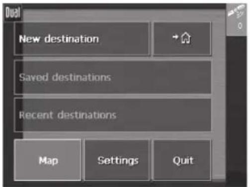 Dual New destination Saved destinations Recent destinations Map Settings Quit