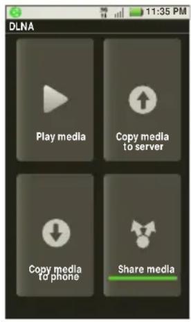 DLNA Play media Copy media to server Copy media to phone Share media