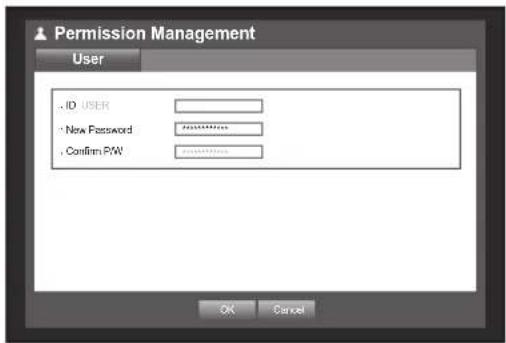 Permission Management User ID USER New Password Confirm PW OK Cancel