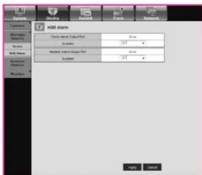 HSD Alarm Cloud Alarm Subgroup System Medium alarm Subgroup Port System Apply Cancel