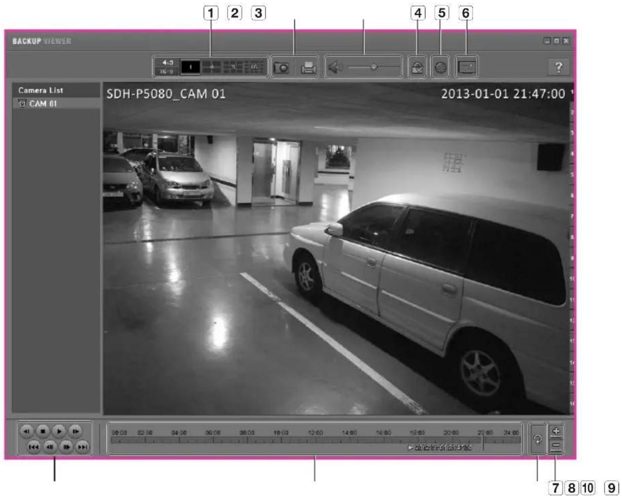 BACKUP VIEWER Camera List CAM 01 SDH-P5080_CAM 01 2013-01-01 21:47:00 1 2 3 4 5 6 28:00 02:00 04:00 06:00 08:00 10:00 12:00 14:00 16:00 18:00 20:00 22:00 24:00 7 8 10 9