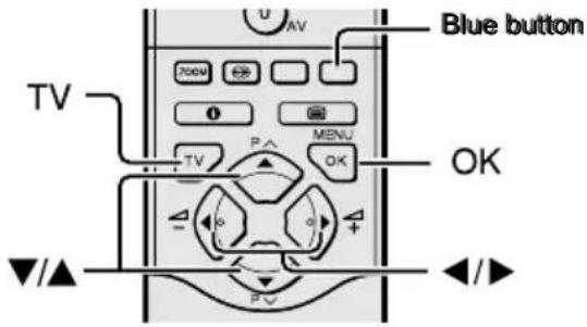 TV Blue button P Menu OK +/-