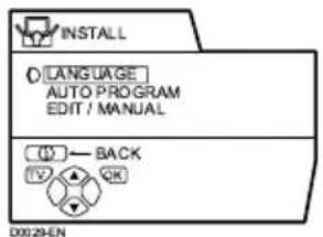 INSTALL LANGUAGE AUTO PROGRAM EDIT / MANUAL (1) — BACK (2) ▲ QK D0029-EN