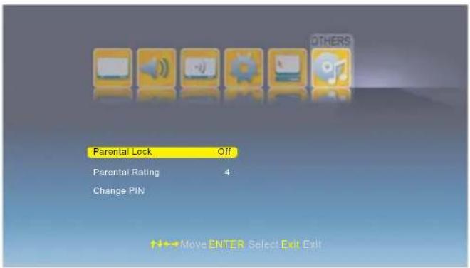 Parental Lock Off Parental Rating 4 Change PIN ↑←→Move ENTER Select Exit Exit