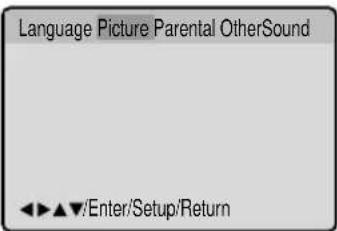 Language Picture Parental OtherSound ◀◀▲▼/Enter/Setup/Return