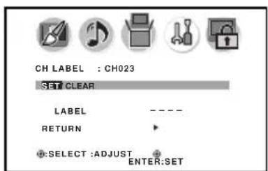 CH LABEL : CH023 SET CLEAR LABEL ---- RETURN ▶ ●:SELECT :ADJUST + ENTER:SET