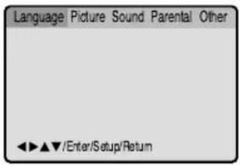 Language Picture Sound Parental Other ◀▶▲▼/Enter/Setup/Return