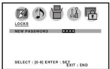 LOCKS NEW PASSWORD ****** SELECT : [0-9] ENTER : SET EXIT : END