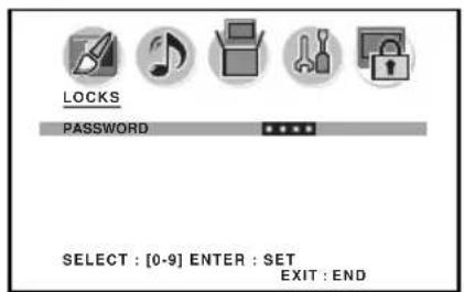 LOCKS PASSWORD SELECT : [0-9] ENTER : SET EXIT : END